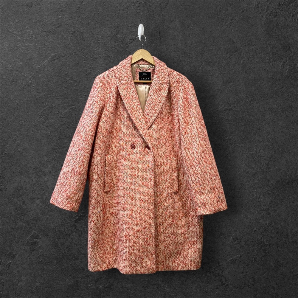 J.Crew Nalya Italian Fabric Coral Pink Tweed Double Breasted Coat Size 20